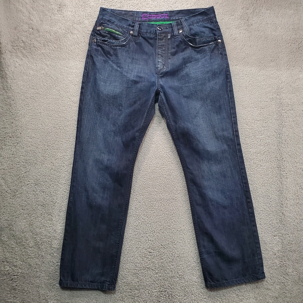 Coogi Jeans Mens 38x33 Dark Wash Blue Embroidered Zippers